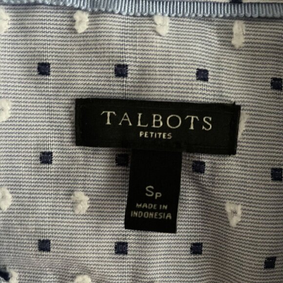 Talbots Women Petite S Blue/White Polka/Swiss Dot Long Sleeve Button Blouse - Picture 8 of 10